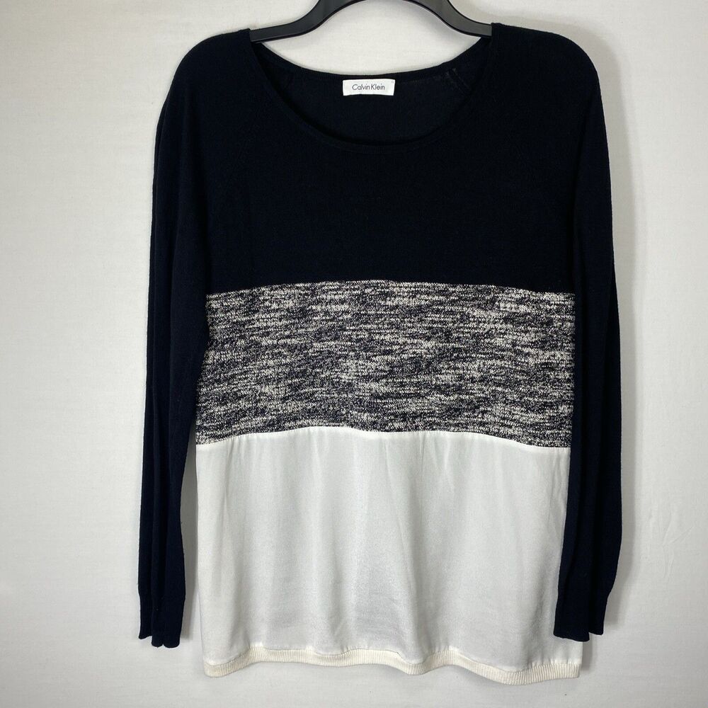 Calvin Klein Size Small Black & White Color Block Sweater Womens